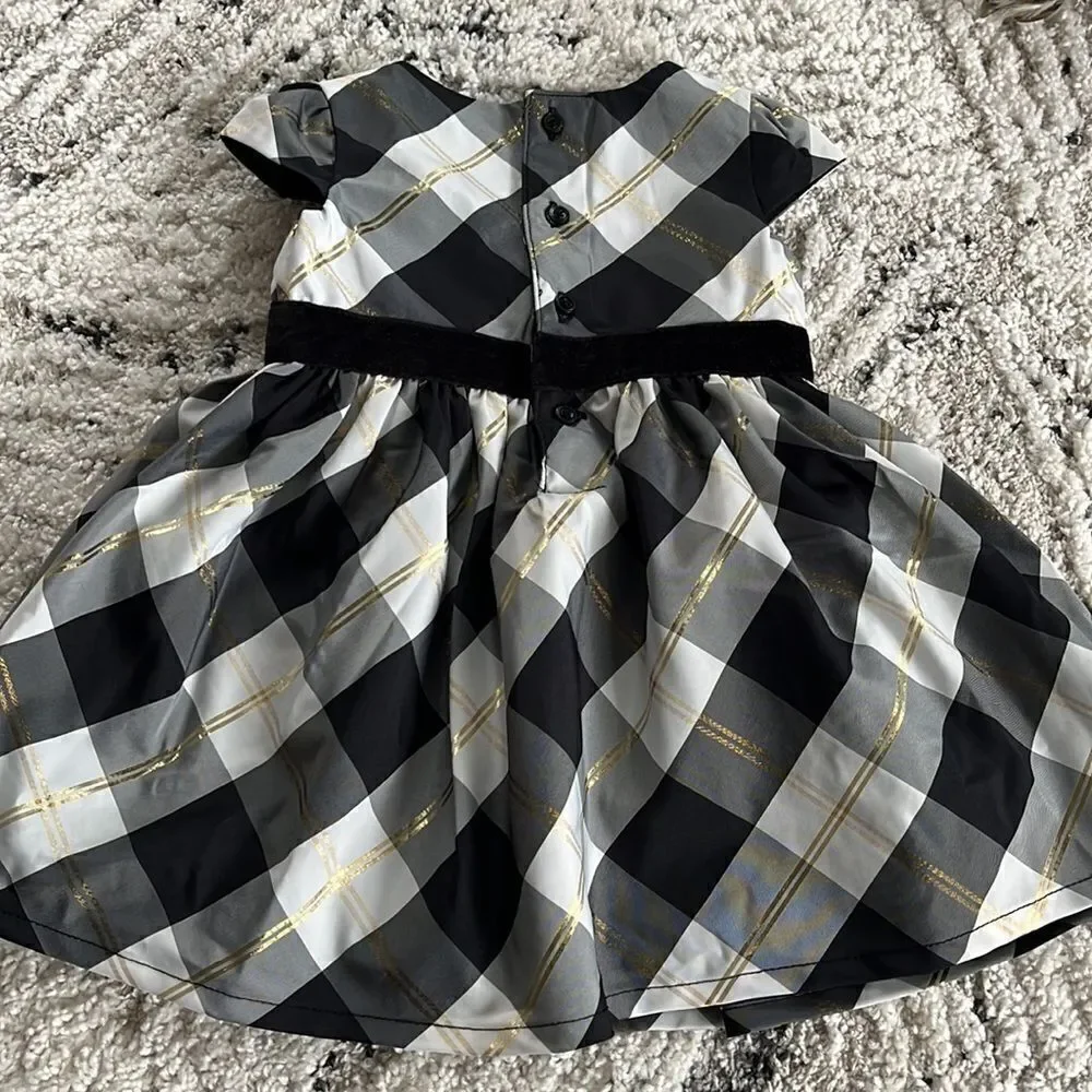 Like New Black White Grey Gold Checker Party Dress